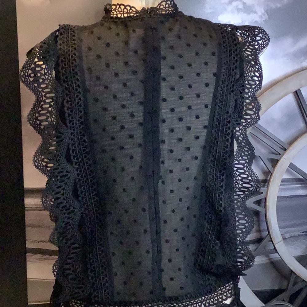 Gypsy Rose Black Scalloped Lace and Swiss Dot Sleeveless Top Blouse Size M - Picture 9 of 11